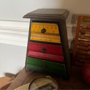 Wooden ruler, school theme jewelry holder.